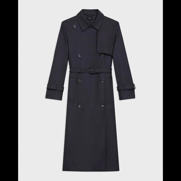 NEW Theory Relaxed Trench Coat in Stretch Flannel in dark navy Sz L #C4310 - Picture 2 of 12